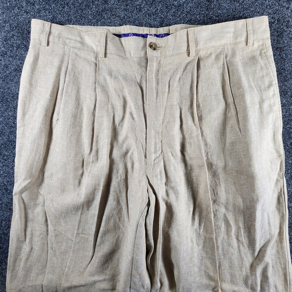 Alan Flusser Mens 38x32 Tan Linen Blend Pleated Cuffed Dress Pants Trousers - Picture 2 of 9